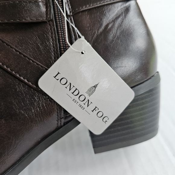 London Fog Halifax ankle bootie brown size 7 faux leather water resistant NWT - Picture 13 of 14